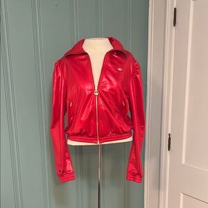 Adidas Red Bomber Jacket with Glossy Finish